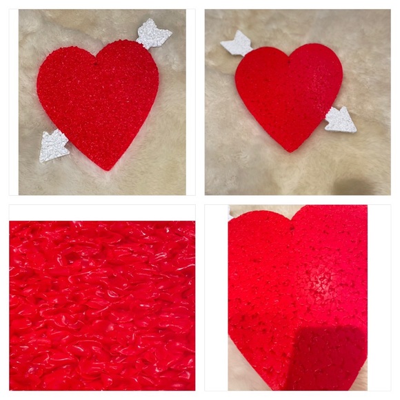 Vtg Melted Popcorn Plastic Heart Arrow Valentine's Day Decoration 18x15 - Picture 1 of 5